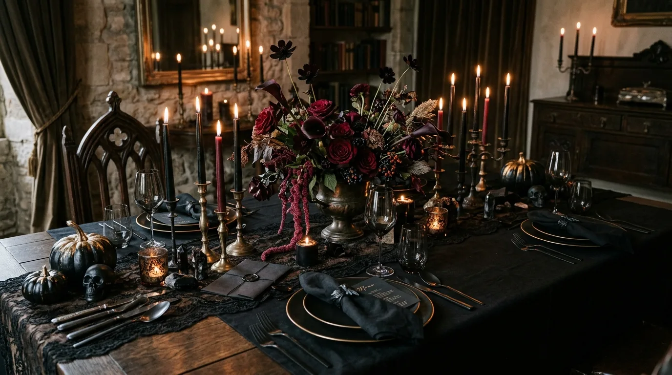 Style pumpkins in muted or metallic finishes inspiration for an elegant Halloween interior.